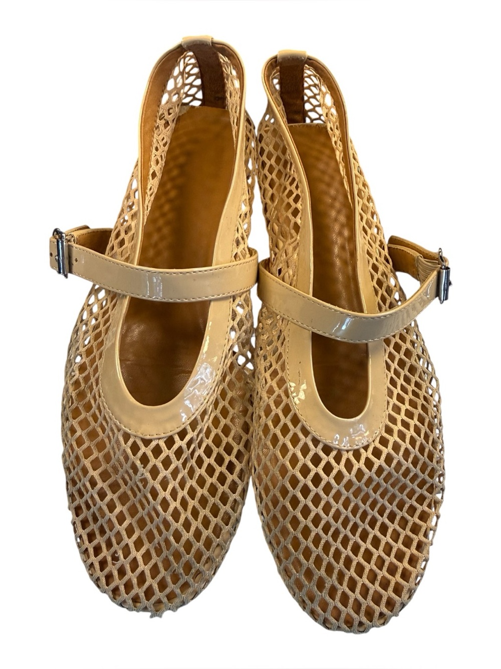 Women's Tan Mesh Mary Jane Flats - Picture 2 of 12